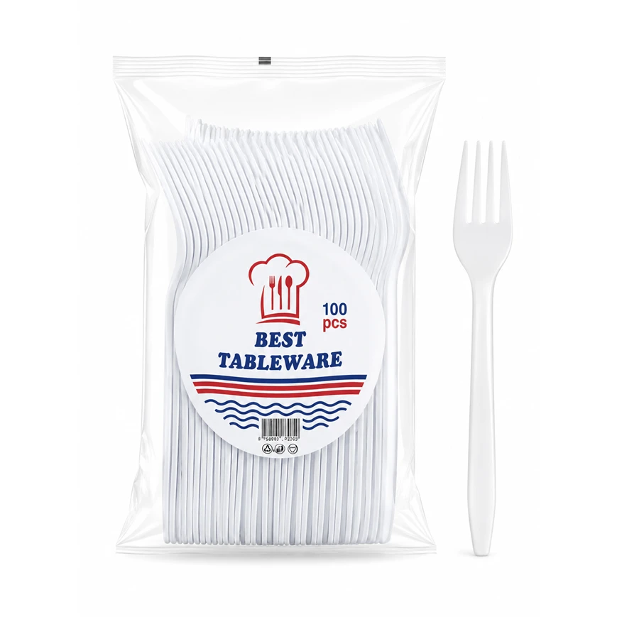 Fourchettes 100ps Fourchettes en Plastique Blanches Jetables – 100 Pièces - Image 1