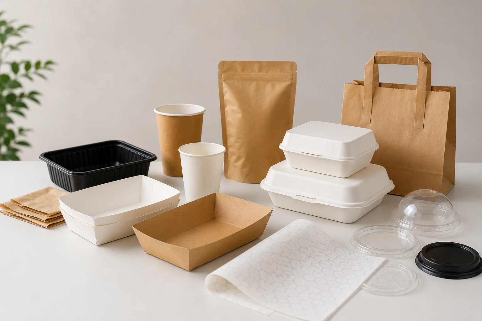 Différents types d'emballage alimentaire présentés côte à côte